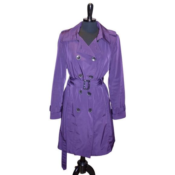Calvin Klein Plum Purple Trench Coat Belted Removable Lining Size M - Picture 1 of 5